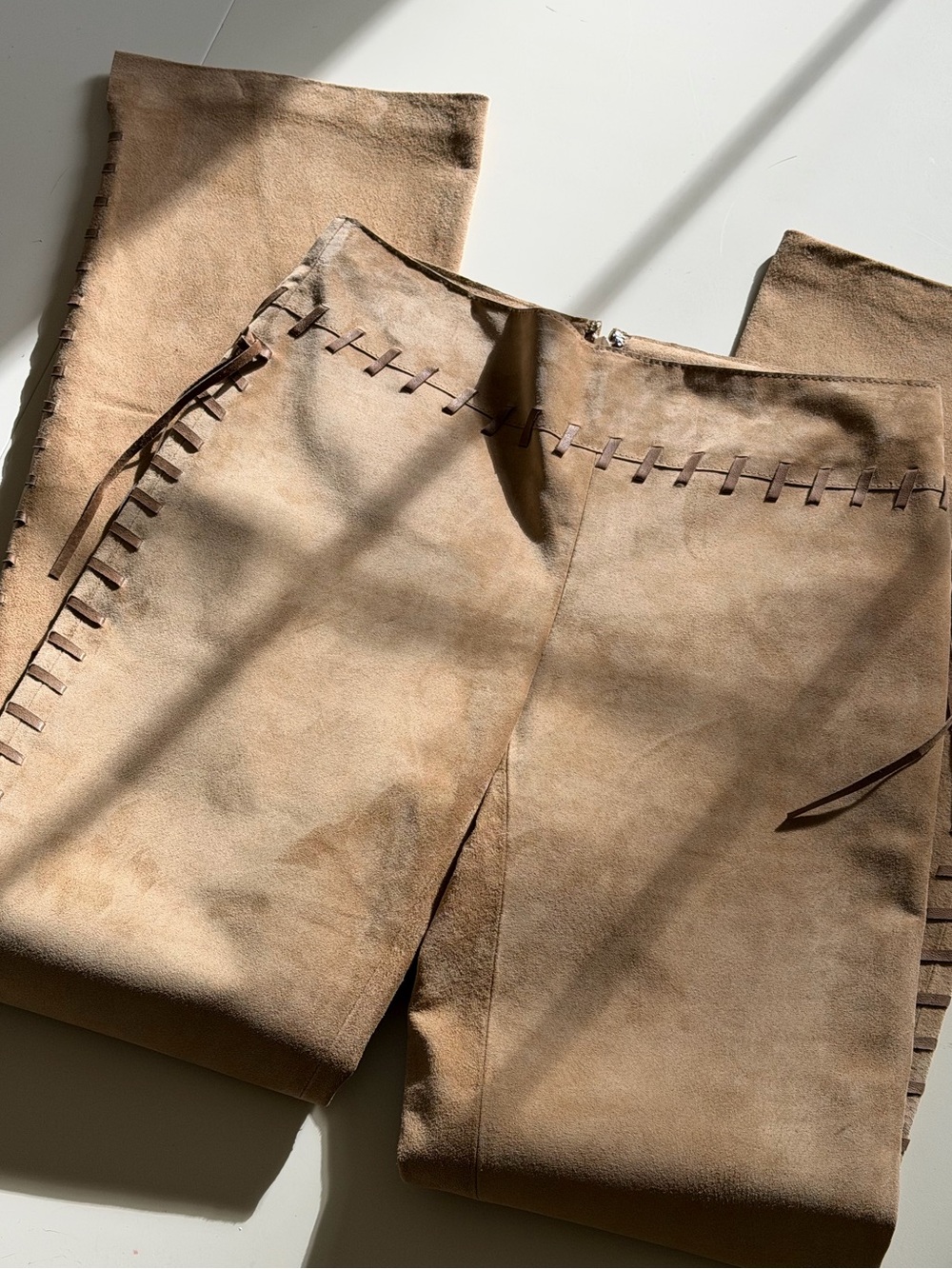 Kenneth Cole 100% Suede Whipstitch Pants Tan Y2K Size 0